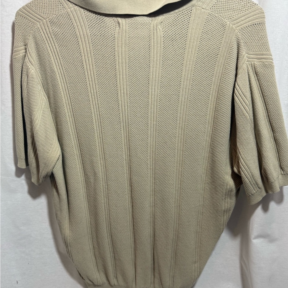 Perry Ellis Textured Knit Polo Shirt Mens Large Beige 90s Dad Golf Core Minimal - Picture 4 of 4